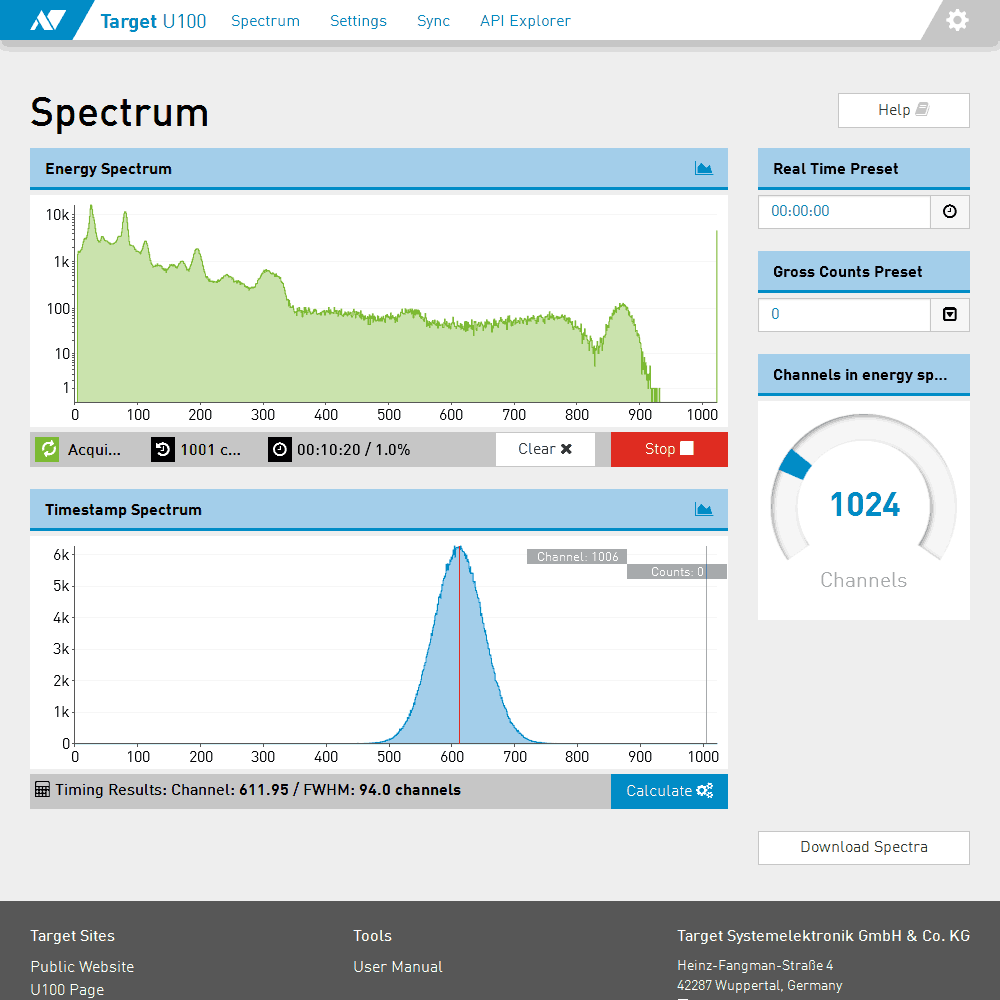 Web interface with spectrum page...